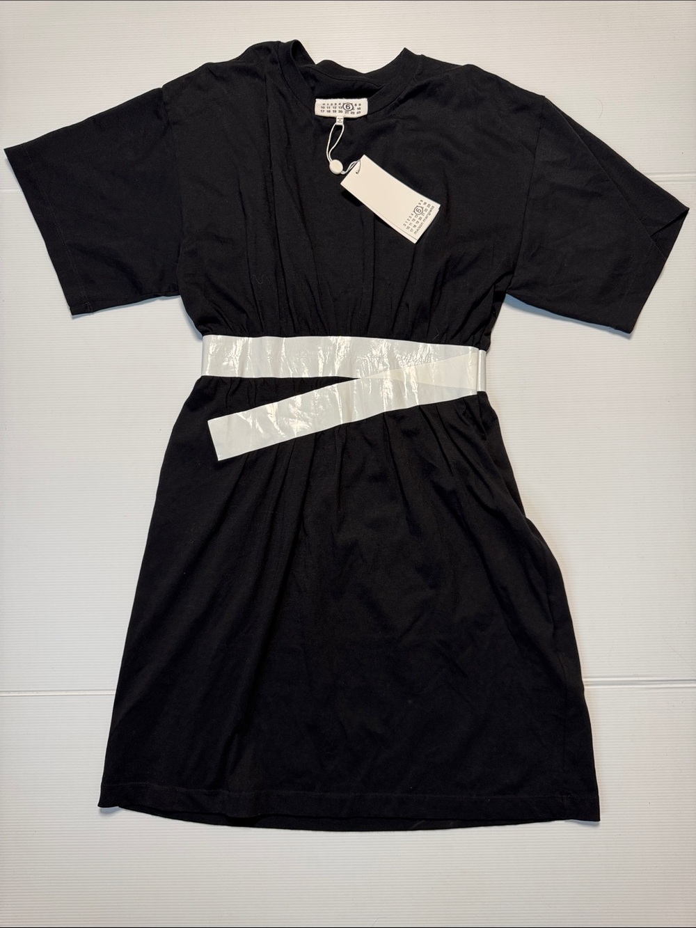 MAISON MARGIELA MM6 NWT Faux Tape Belt Black Cotton Short Sleeve T-Shirt Dress M